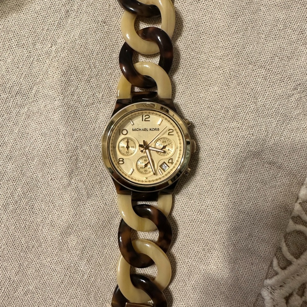 Michael Kors Gold Dial with Brown and Cream Chain Watch